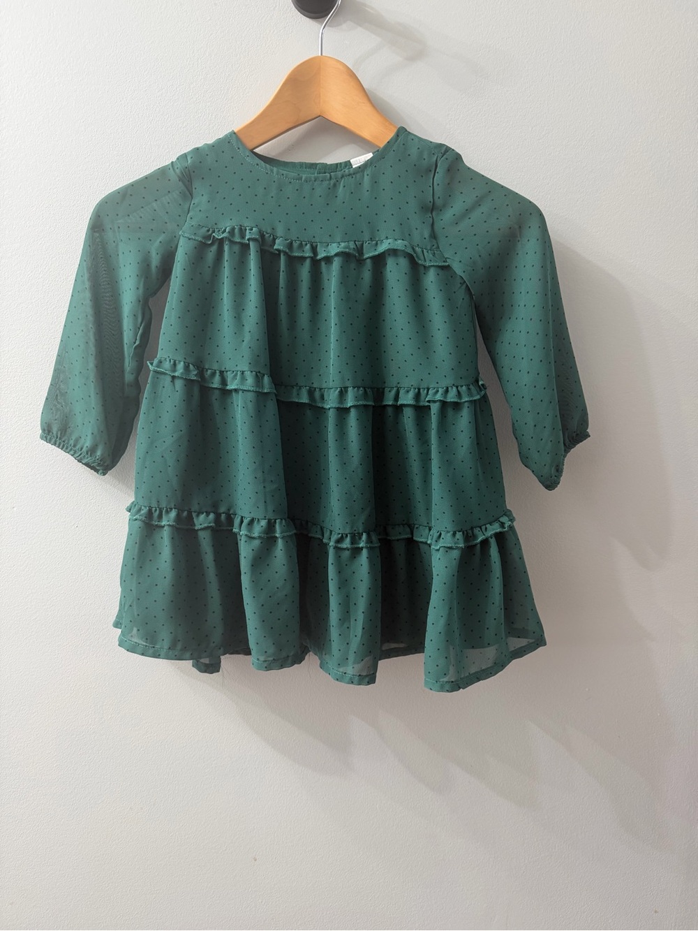 Carter's Dark Green Tiered Ruffle Long-Sleeve Dress